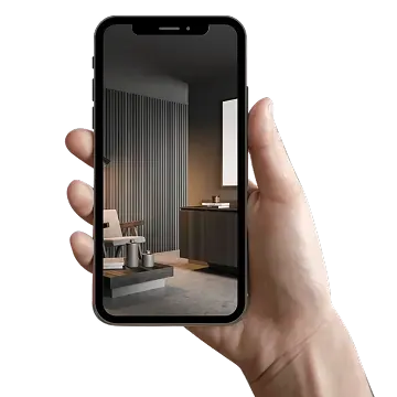 A hand holds a smartphone displaying a modern and a minimalist design