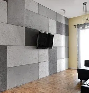 Modern living room with a textured gray wall